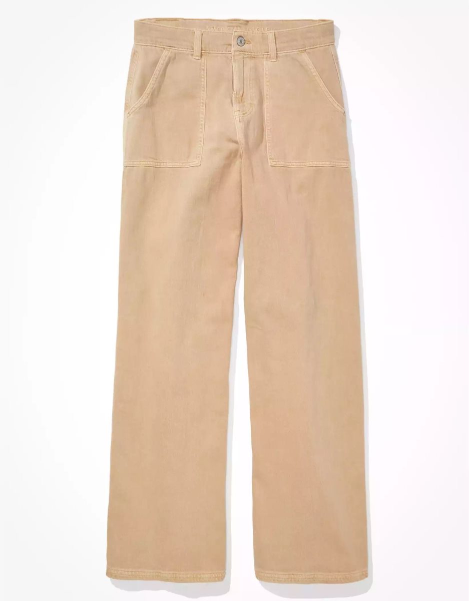 Jean American Eagle AE Stretch Super High-Waisted Baggy Larges-Leg Pant Beige Femme | QMY-84909883